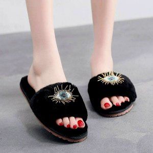 Beaded Evil Eye Slippers - Black